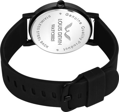 LOUIS DEVIN Black Silicone Strap Couple Analog Watch LDCM-BK083-BLK - Image 8