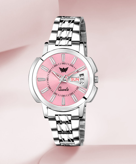 ABREXO Abx4055-Pink Dial Silver Bracelet Day & Date Functioning