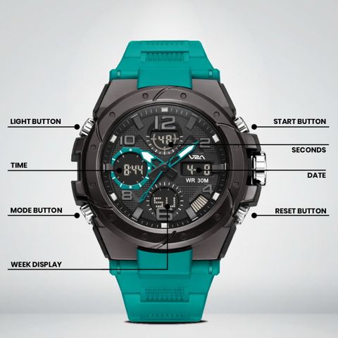 V2A Styrke 5110 Analog Digital Watch for Men | Hybrid Multi Display Dial Analog-Digital Watch - For Men Alarm Stopwatch Day Date 12/24 Hr | TPU Strap | 30M Water Resistant - Image 7