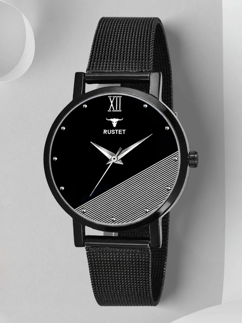 RUSTET LD-L42-BLACK-CH Black Mesh Strap Girls Analog Watch For