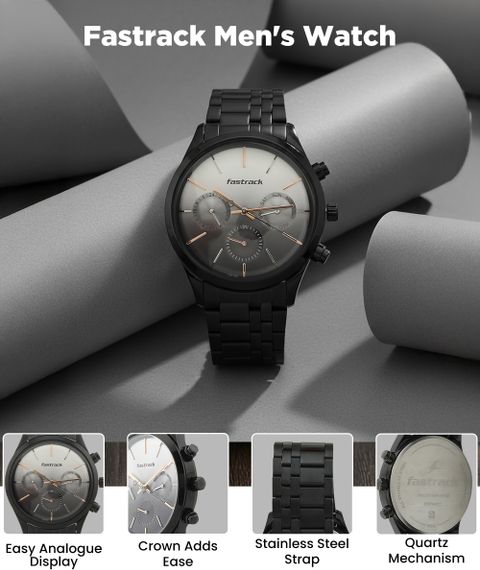 Fastrack Fastrack Multifunction Gradient Silver Dial Black SS Strap ...