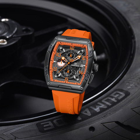 NAVIFORCE NF8052 Orange Luminous Hollow Dial with three chrongraph