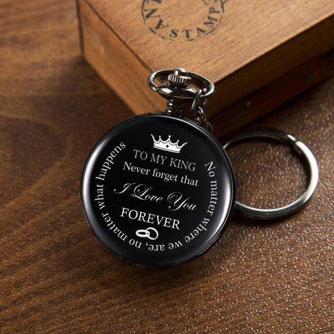 GT Gala Time To My King Theme Pocket Watch Key Chain Vintage