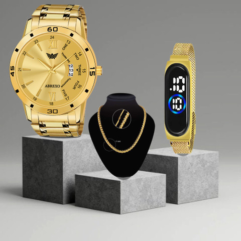 Naaptol Mens Designer Gold Watch ABREXO Latest Trending 's Gold