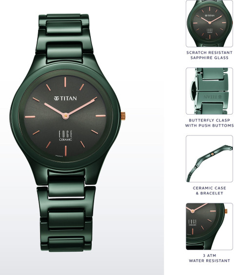 Titan Edge Ceramic Quartz in Glossy Green Dial Analog Watch For Women