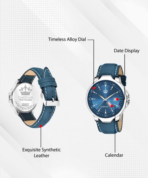 LIMESTONE Day and Date Functioning Blue Avatar Leather Strap Quartz Operated Analog Watch - For Men LS2914 - Image 6