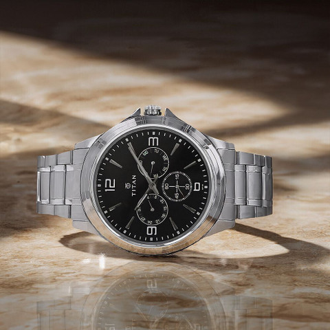 Titan NQ1698SM01 Titan Eco Multifunction Black Dial Silver
