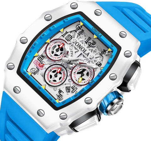 OVERFLY ONOLA Mens Watches Chronograph Luxury Blue Silicone Strap Wrist  Watch For Men Analog Watch For Men