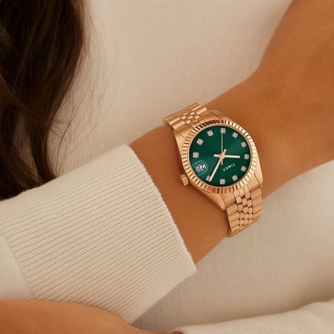 Miei T　0206 TIMEX Date Display with (Magnifier), Green Dial Analog Watch - For