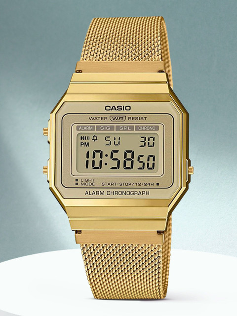 CASIO A700WMG-9ADF Vintage A700WMG-9ADF Gold Dial Gold Stainless Steel Mesh  Band Digital Watch For Men Women