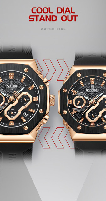 NAVIFORCE 8035 Sport Quartz Chronograph Waterproof Silicone Strap Luminous  Date Wristwatch Analog Watch For Men