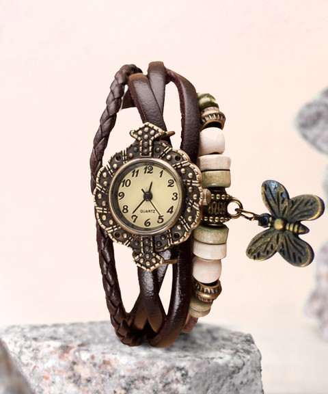 WANTON vintage brown butterfly style attractive rope watch with new design  case Analog Watch For Women