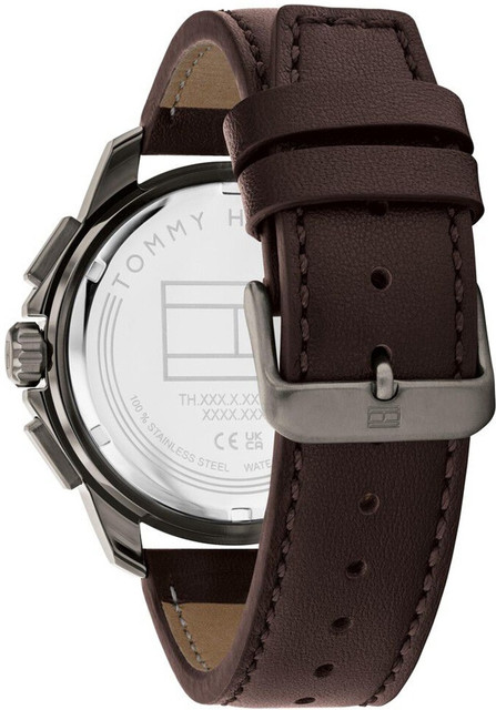 TOMMY HILFIGER Men's Stainless Steel Brown Leather Strap Watch