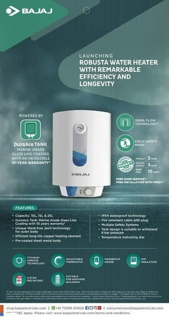 BAJAJ Robusta 150885 With Pre coated metal body 10 L Storage Water