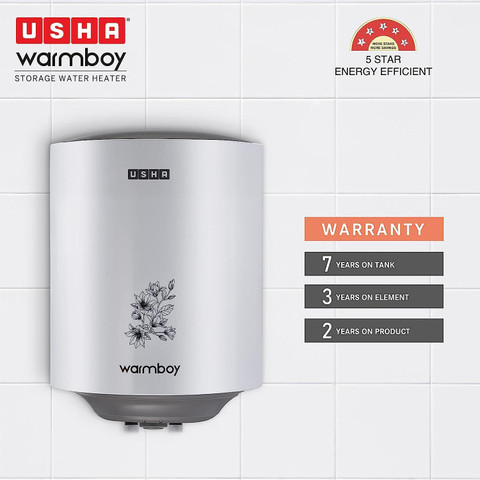 USHA WARMBOY 10 L 10 L Storage Water Geyser Star BEE Energy Rating  Glassline Coated Tank