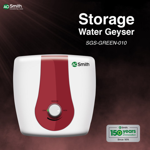 AO Smith SGS-GREEN-010 10 L Storage Water Geyser 3kW Vertical 33%  faster heating Designed for high rise buildings with bar pressure  rating