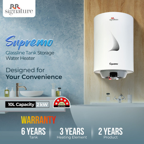 RR Signature Supremo 10 L Storage Water Geyser Star BEE Energy Rating  Glassline Tanked