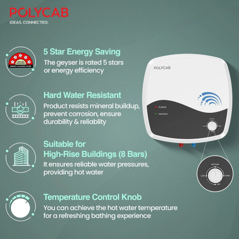 Polycab HWHSVPB031P 10 L Storage Water Geyser Star BEE Energy