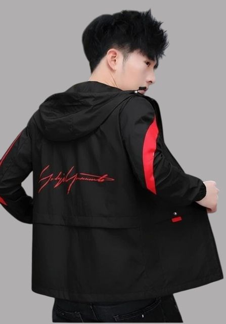 HEATGO RedX Black Hoodie Jacket Striped Men Wind Cheater - Buy