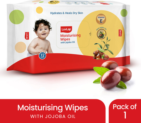 LuvLap Wipes for baby skin with Jojoba Oil, Paraben Free, 72 wipes/pack