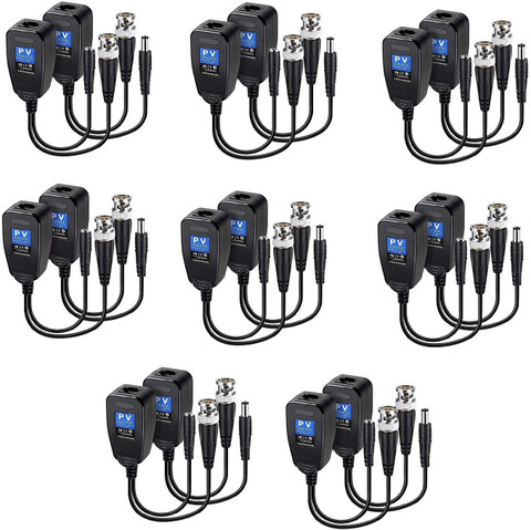 LipiWorld (Pack Of 8) 8MP (PV) Passive Video Balun BNC DC to RJ45 Network  Transceiver AHD/TVI/CVI/CVBS for Full HD CCTV DVR Security Surveillance