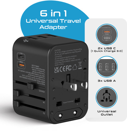 Ceptics Universal Travel Adapter - 3-in-1 International Plug