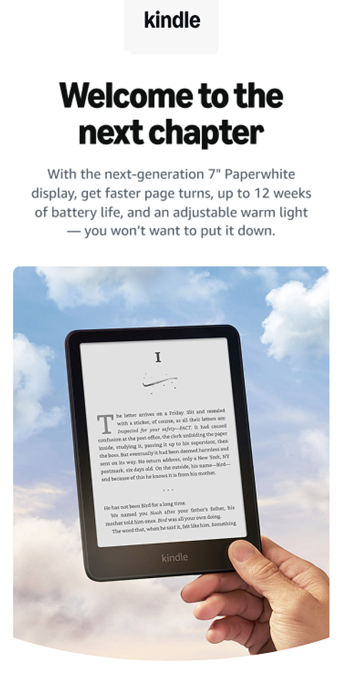 Kindle Paperwhite 12th Gen e-reader - Glare-free Display, Weeks of