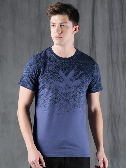 Wrogn Printed Men Round Neck Blue T 
