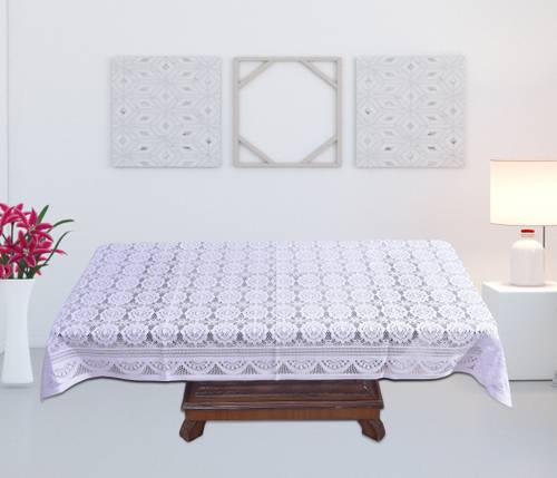 YELLOW WEAVES Cotton 4 Seater Self Design Table Cover