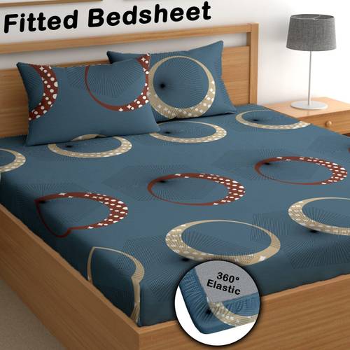 CG Homes Cotton Double Fitted (Elastic) 180 TC Printed 1 Bedsheet with 2 Pillow Covers