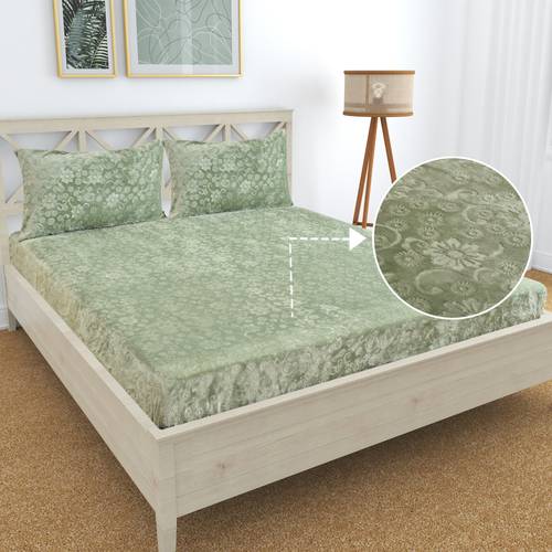 CLOVIS KRAFTS Woolen King Fitted (Elastic) 240 TC Self Design 1 Bedsheet with 2 Pillow Covers
