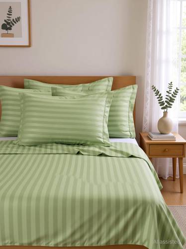 eleganzze Cotton King Flat 300 TC Striped 1 Bedsheet with 2 Pillow Covers