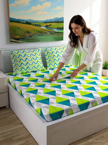 Divine Casa Cotton Blend Double Flat 144 TC Floral 1 Bedsheet with 2 Pillow Covers