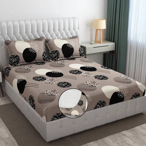 SHOPHOX Cotton Double, King Fitted (Elastic) 210 TC Printed 1 Bedsheet with 2 Pillow Covers