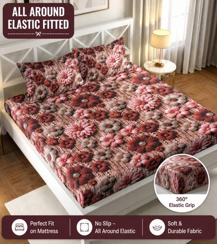 IWS Cotton Double Fitted (Elastic) 160 TC 7D Digital 1 Bedsheet