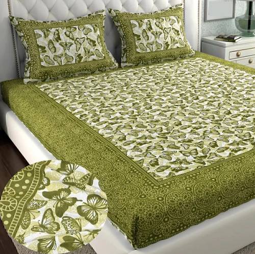 BharatLinen Cotton Double Flat 144 TC Jaipuri Prints 1 Summer Bedsheet with 2 Pillow Covers
