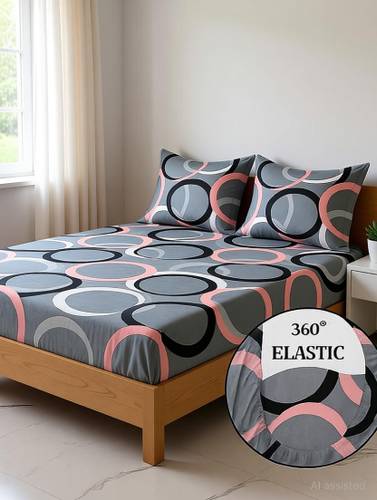 FeatherFold Cotton Double Fitted (Elastic) 180 TC Floral 1 Bedsheet with 2 Pillow Covers