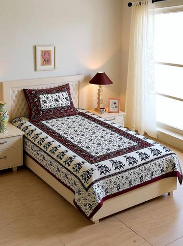 Ubania Collection Cotton Single Flat 140 TC Animal 1 Bedsheet with 2 Pillow Covers