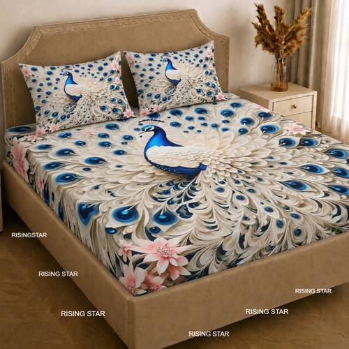 RISING STAR Cotton King Flat 450 TC 7D Digital 1 Bedsheet with 2 Pillow Covers