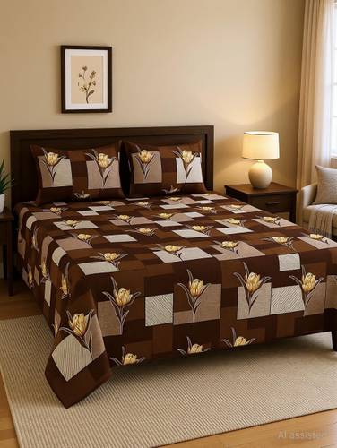 SCHp Cotton Super King Flat 320 TC Printed 1 Bedsheet with 2 Pillow Covers