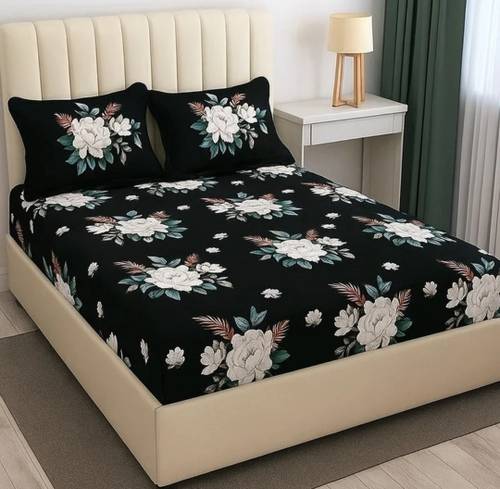 Premium Bedseet Cotton Blend King Fitted (Elastic) 280 TC 7D Digital 1 Summer Bedsheet with 2 Pillow Covers, 2 Cushion Covers