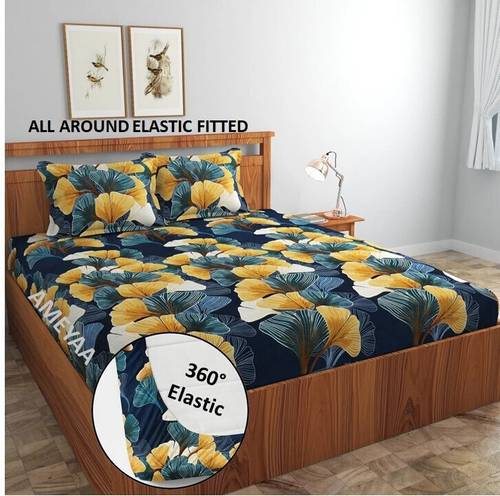 AMEYAA Cotton King Fitted (Elastic) 320 TC Printed 1 Bedsheet with 2 Pillow Covers