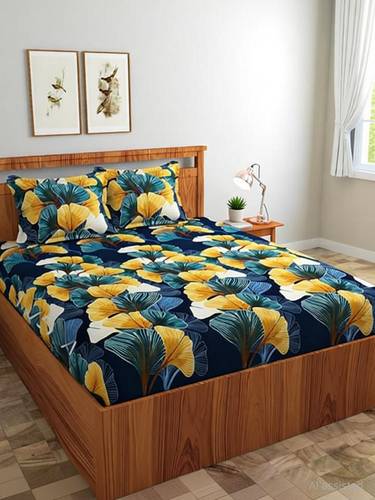 AMEYAA Cotton Double Fitted (Elastic) 320 TC Printed 1 Bedsheet with 2 Pillow Covers