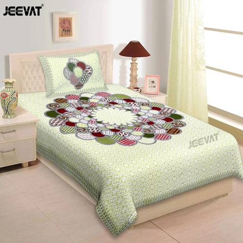 Jeevat Cotton Single Flat 220 TC Jaipuri Prints 1 Bedsheet with 2 Pillow Covers