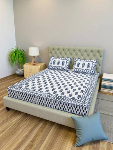 Cosito Cotton Double Flat 144 TC Jaipuri Prints 1 Bedsheet with 2 Pillow Covers
