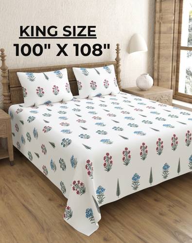 JAIPUR FABRIC Cotton King Flat 240 TC Printed 1 Summer Bedsheet with 2 Pillow Covers