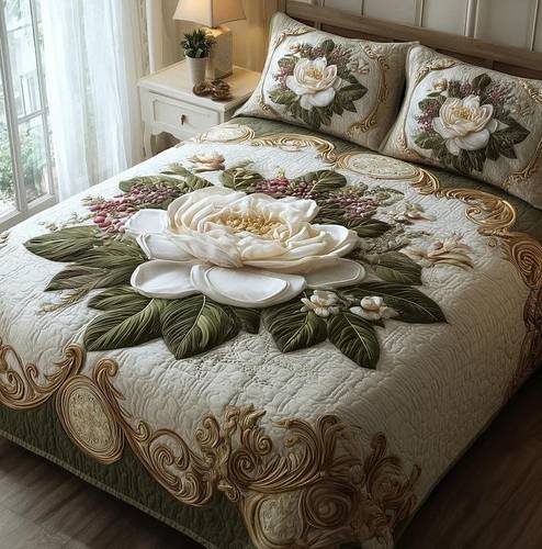 DGHUB Cotton Double Flat 300 TC Applique 1 Summer Bedsheet with 2 Pillow Covers, 2 Cushion Covers