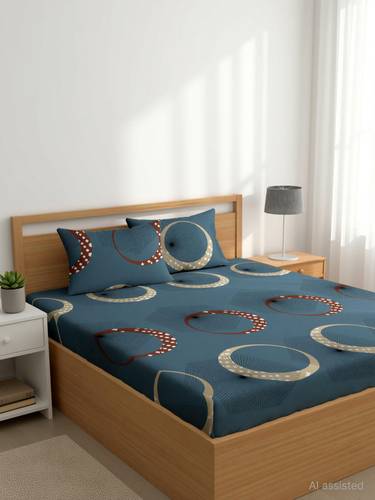 CG Homes Cotton Double Flat 180 TC Printed 1 Bedsheet with 2 Pillow Covers