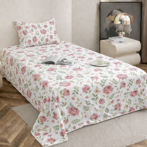 STARnSTYLE Cotton Single Flat 280 TC Floral 1 Bedsheet