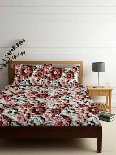 RisingStar Microfiber Double, King Fitted (Elastic) 250 TC Floral 1 Bedsheet with 2 Pillow Covers